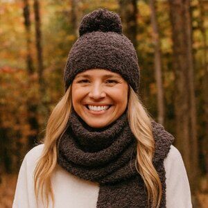 Sold out! Barefoot Dreams CozyChic Pom Pom Beanie and Scarf Set in Espresso